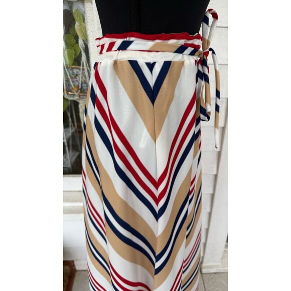 Vintage 70's Stripe MOD Maxi Skirt Chevron Stripe Blue Tan Red Size S-M - Picture 3 of 11
